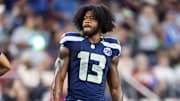 Sep 25, 2025; Glendale, Arizona, USA; Seattle Seahawks linebacker Ernest Jones IV (13) against the Arizona Cardinals at State Farm Stadium.