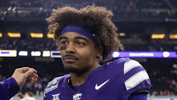 Dec 26, 2024; Phoenix, AZ, USA; Kansas State Wildcats running back Dylan Edwards (3) against the Rutgers Scarlet Knights during the Rate Bowl at Chase Field. Mandatory Credit: Mark J. Rebilas-Imagn Images