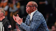 Jan 21, 2025; Winston-Salem, North Carolina, USA; North Carolina Tar Heels head coach Hubert Davis during the first half against the Wake Forest Demon Deacons at Lawrence Joel Veterans Memorial Coliseum. Mandatory Credit: Jim Dedmon-Imagn Images