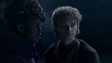 (L-R): Mother Aniseya (Jodie Turner-Smith) and Torbin (Dean-Charles Chapman) in Lucasfilm's THE ACOLYTE, season one, exclusively on Disney+. ©2024 Lucasfilm Ltd. & TM. All Rights Reserved.