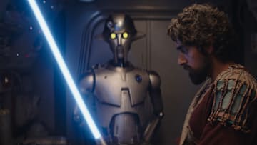 (L-R): Huyang (David Tennant) and Ezra Bridger (Eman Esfandi) in Lucasfilm's STAR WARS: AHSOKA, exclusively on Disney+. ©2023 Lucasfilm Ltd. & TM. All Rights Reserved