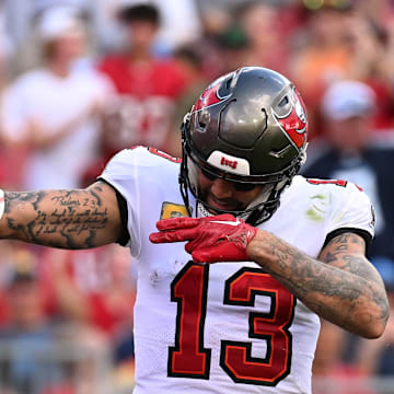 Tampa Bay Buccaneers wide receiver Mike Evans celebrates after a reception in the second half against the Tennessee Titans.