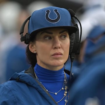 Carlie Irsay-Gordon stands on the sidelines during a game in 2023.