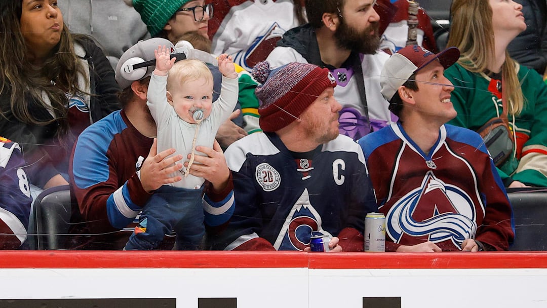 Feb 26, 2026; Denver, Colorado, USA; A young fan looks on in the second period between the Colorado Avalanche and the Minnesota Wild at Ball Arena. Mandatory Credit: Isaiah J. Downing-Imagn Images