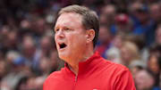 Dec 22, 2023; Lawrence, Kansas, USA; Kansas Jayhawks head coach Bill Self reacts to play against the Yale Bulldogs during the first half at Allen Fieldhouse. Mandatory Credit: Denny Medley-Imagn Images