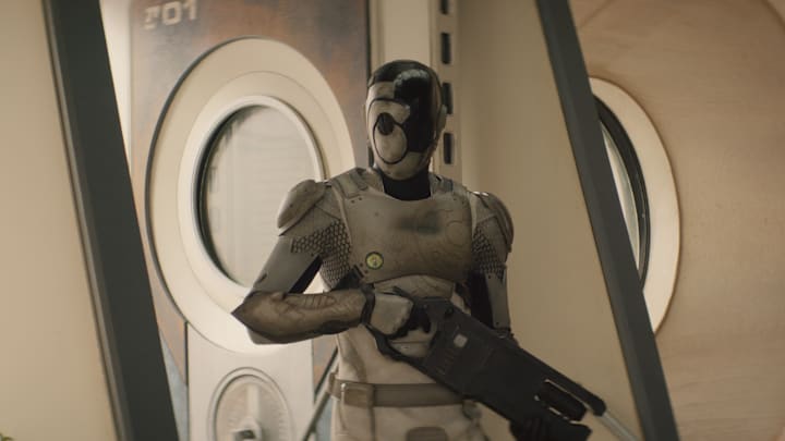 Alexander Skarsgård in "Murderbot," now streaming on Apple TV+