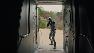Alexander Skarsgård in "Murderbot," now streaming on Apple TV+.