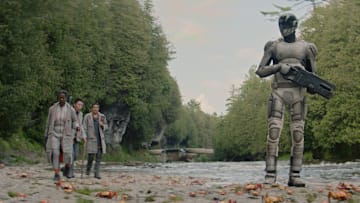 Noma Dumezweni, Sabrina Wu, Tattiawna Jones and Alexander Skarsgård in "Murderbot," now streaming on Apple TV+.