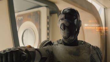 Alexander Skarsgård in Murderbot episode 6 on Apple TV+.