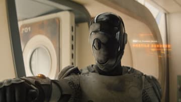 Alexander Skarsgård in Murderbot episode 6 on Apple TV+.