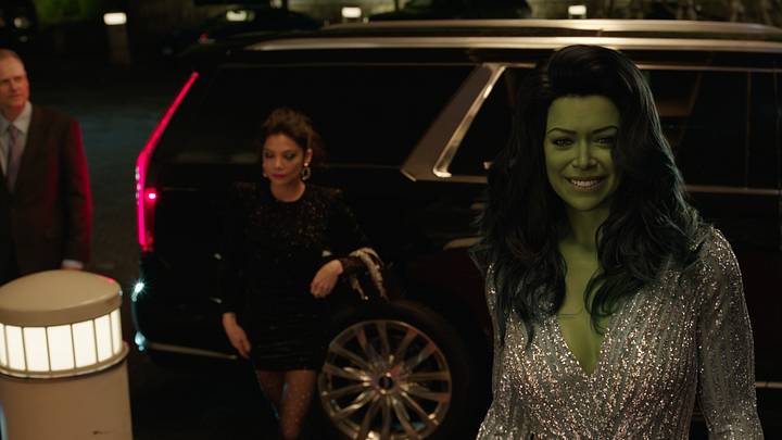 (L-R): Ginger Gonzaga as Nikki Ramos and Tatiana Maslany as Jennifer "Jen" Walters/She-Hulk in Marvel Studios' She-Hulk: Attorney at Law, exclusively on Disney+. Photo courtesy of Marvel Studios. © 2022 MARVEL.