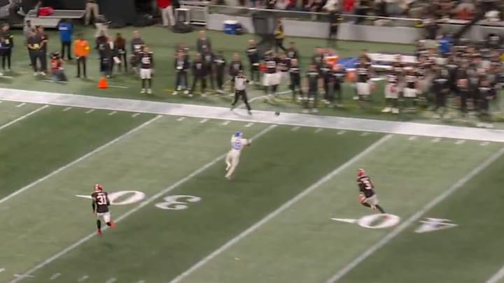 Matthew Stafford nearly connected with Xavier Smith as the Rams tried to complete a comeback on the Falcons