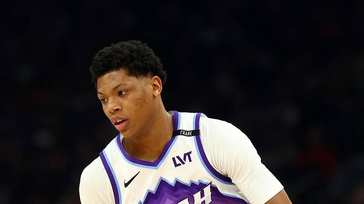 Mar 28, 2026; Phoenix, Arizona, USA; Utah Jazz guard Ace Bailey (19) against the Phoenix Suns at Mortgage Matchup Center. Mandatory Credit: Mark J. Rebilas-Imagn Images
