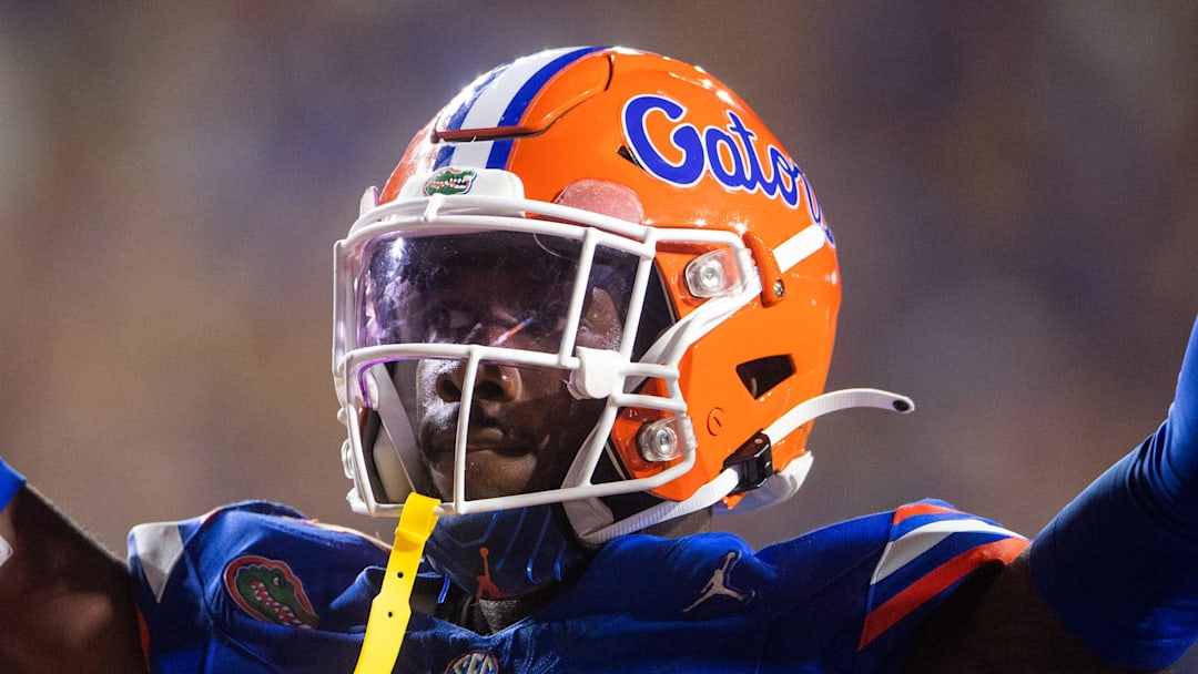 Florida safety Jordan Castell (14) celebrates after making a play during a football game between Tennessee and Florida at Ben Hill Griffin Stadium in Gainesville, Fla., on Saturday, Sept. 16, 2023.