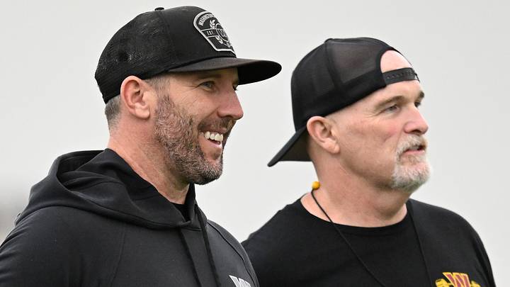 Washington Commanders general manager Adam Peters and head coach Dan Quinn