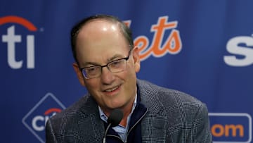 Dec 12, 2024; Flushing, NY, USA; New York Mets owner Steve Cohen speaks to the media during a Juan Soto introductory press conference at Citi Field. Mandatory Credit: Brad Penner-Imagn Images