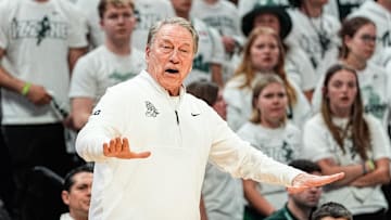 Michigan State head coach Tom Izzo reacts to a play against Michigan during the second half at Breslin Center in East Lansing on Sunday, March 9, 2025.