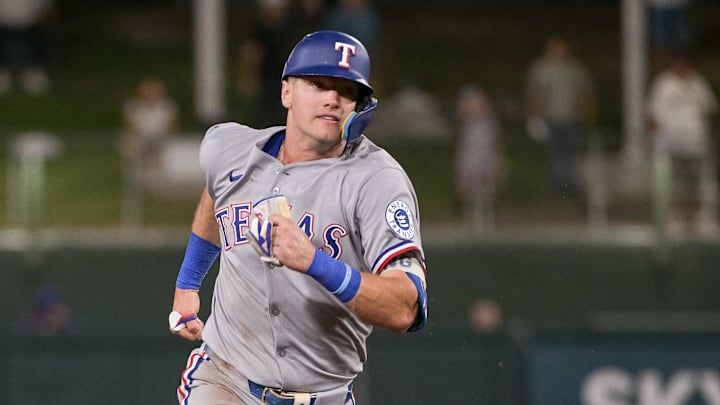 Aug 29, 2025; West Sacramento, California, USA; Texas Rangers catcher Jonah Heim (28) rounds the bases after hitting a home run against the Athletics during the fifth inning at Sutter Health Park. Aug 29, 2025; West Sacramento, California, USA; Texas Rangers catcher Jonah Heim (28) rounds the bases after hitting a home run against the Athletics during the fifth inning at Sutter Health Park.
