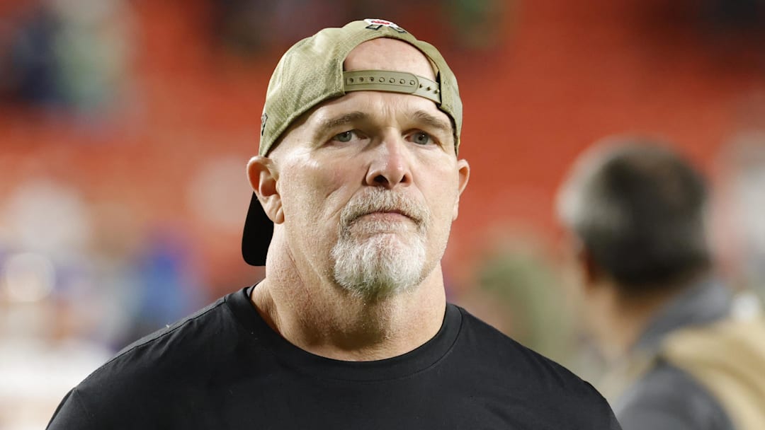 Nov 2, 2025; Landover, Maryland, USA; Washington Commanders head coach Dan Quinn walks off the field after the loss to Seattle Seahawks at Northwest Stadium. Mandatory Credit: Amber Searls-Imagn Images