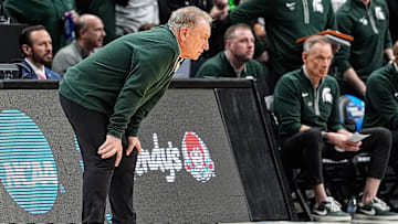 Michigan State head coach Tom Izzo watches a play against Auburn during the first half of the Elite Eight round of NCAA tournament at State Farm Arena in Atlanta, Ga. on Sunday, March 30, 2025.