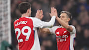 Kai Havertz (left) and Leandro Trossard combined for the game's only goal