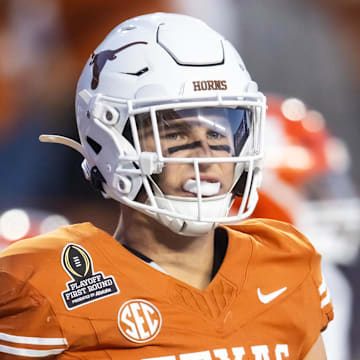Dec 21, 2024; Austin, Texas, USA; Texas Longhorns defensive back Michael Taaffe (16) against the Clemson Tigers during the CFP National playoff first round at Darrell K Royal-Texas Memorial Stadium. Mandatory Credit: Mark J. Rebilas-Imagn Images