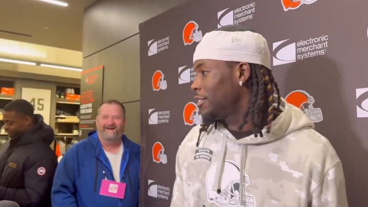 Cleveland Browns WR Jerry Jeudy speaks to reporters on Dec. 19, 2024. Cleveland Browns WR Jerry Jeudy speaks to reporters on Dec. 19, 2024.