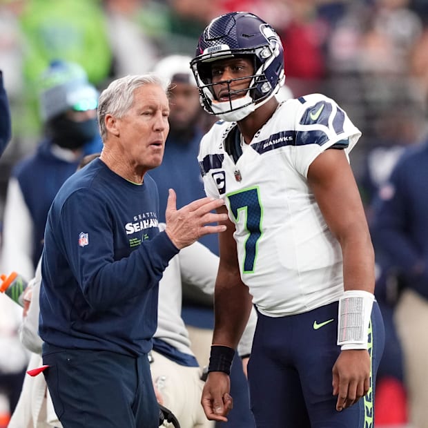 Las Vegas Raiders coach Pete Carroll and quarterback Geno Smith