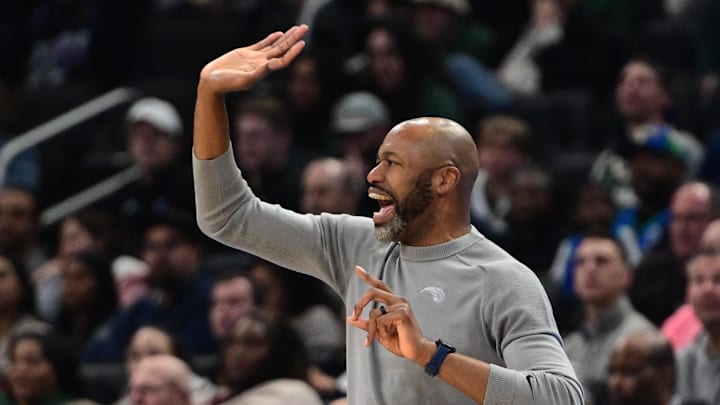 Orlando Magic coach Jamahl Mosley calls a play in the second quarter against the Milwaukee Bucks at Fiserv Forum. 