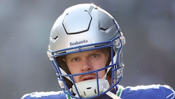 Sam Darnold of the Seattle Seahawks looks on