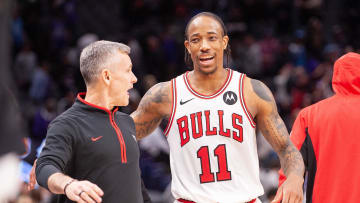 Mar 4, 2024; Sacramento, California, USA; Chicago Bulls forward DeMar DeRozan (11) and head coach Billy Donovan walk off the court after defeating the Sacramento Kings at Golden 1 Center. Mandatory Credit: Ed Szczepanski-USA TODAY Sports