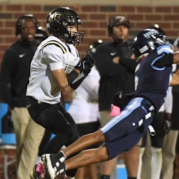 Dorman's Jabez Thomas (5) intercepts a pass Friday, Oct. 24, 2025, during the SCHSL football game against Gaffney at Dorman High School in Roebuck, South Carolina.