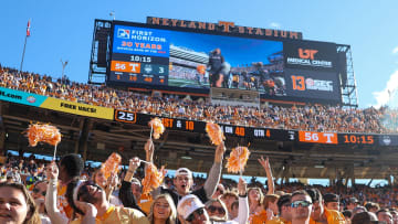 Nov 4, 2023; Knoxville, Tennessee, USA; Tennessee Volunteers fans during the second half against the Connecticut Huskies at Neyland Stadium. Mandatory Credit: Randy Sartin-USA TODAY Sports