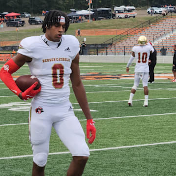 Bergen Catholic wide receiver Quincy Porter warms up before taking on Massillon on September 6, 2024. 