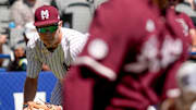 Mississippi State third baseman Ace Reese (3) fields a nubber off the bat of Texas A&M right fielder Terrence Kiel II (3) in the first round of the SEC Baseball Tournament at the Hoover Met.