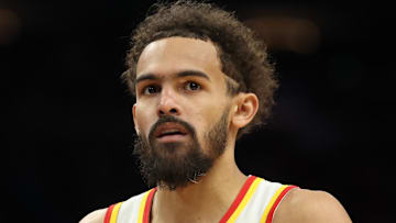 Trae Young #11 of the Atlanta Hawks looks on against the Phoenix Suns.