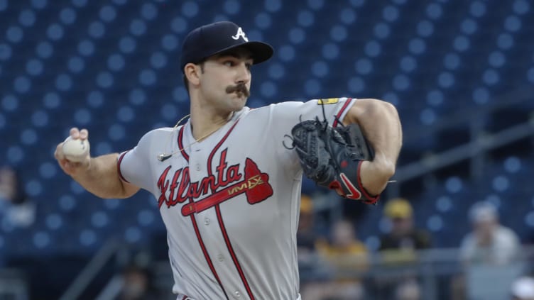 Aug 7, 2023; Pittsburgh, Pennsylvania, USA;  Atlanta Braves starting pitcher Spencer Strider (99)