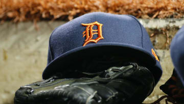 Mar 30, 2019; Toronto, Ontario, CAN; The hat and glove of a Detroit Tigers player before a game against the Toronto Blue Jays at Rogers Centre. 