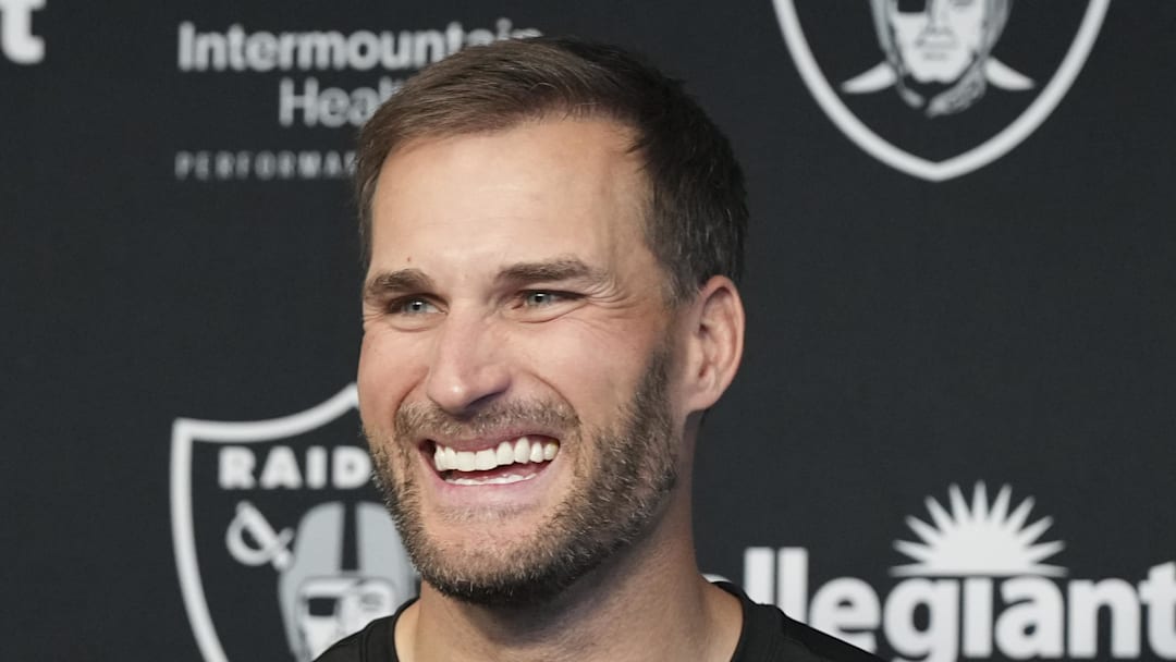 Apr 8, 2026; Las Vegas, NV, USA; Las Vegas Raiders quarterback Kirk Cousins speaks at a  press conference at Intermountain Health Performance Center. Mandatory Credit: Candice Ward-Imagn Images