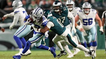 Philadelphia Eagles cornerback Adoree' Jackson (8) tackles Dallas Cowboys wide receiver CeeDee Lamb (88) during the third quarter of the game at Lincoln Financial Field.