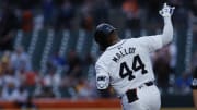 Jul 9, 2024; Detroit, Michigan, USA;  Detroit Tigers outfielder Justyn-Henry Malloy (44) celebrates after he hits a home run in the sixth inning against the Cleveland Guardians at Comerica Park. Mandatory Credit