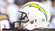 Aug 13, 2015; San Diego, CA, USA; A helmet from a San Diego Chargers player in a preseason NFL football game against the Dallas Cowboys at Qualcomm Stadium. The Chargers won 17-7. Mandatory Credit: Orlando Ramirez-Imagn Images