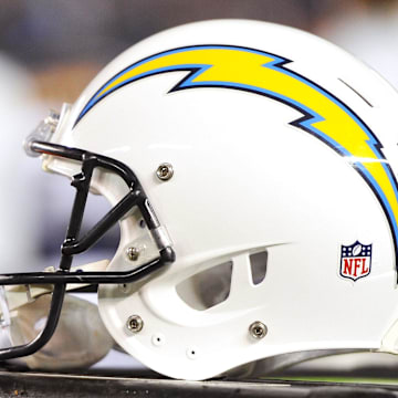 Aug 13, 2015; San Diego, CA, USA; A helmet from a San Diego Chargers player in a preseason NFL football game against the Dallas Cowboys at Qualcomm Stadium. The Chargers won 17-7. Mandatory Credit: Orlando Ramirez-Imagn Images