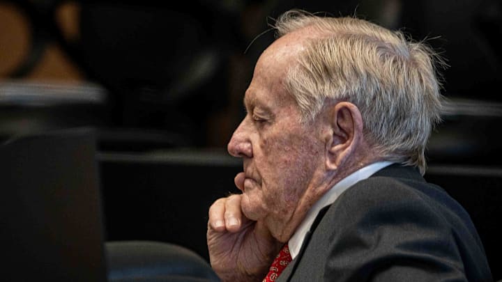 Jack Nicklaus looks on during a recess in closing arguments for his defamation suit against former business partners on Oct. 20, 2025. Jack Nicklaus looks on during a recess in closing arguments for his defamation suit against former business partners on Oct. 20, 2025.