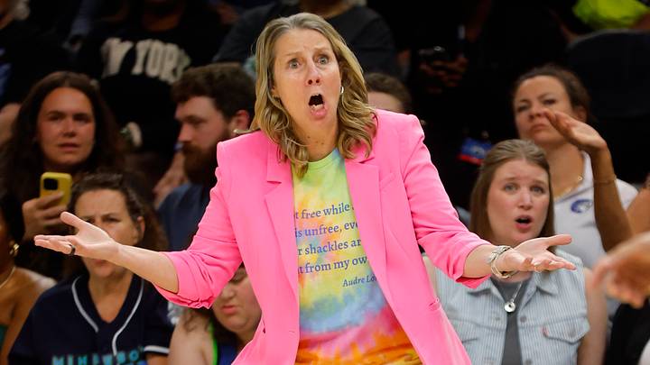 Jun 4, 2026; Minneapolis, Minnesota, USA; Minnesota Lynx head coach Cheryl Reeve reacts to game play against the Golden State Valkyries in the fourth quarter at Target Center. Mandatory Credit: Bruce Kluckhohn-Imagn Images