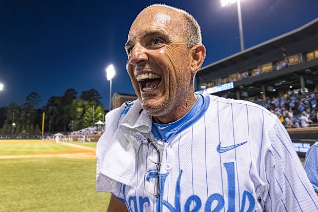 North Carolina Tar Heels Head Coach Scott Forbes (31) celebrates his team’s win over the West Virginia Mountaineers.