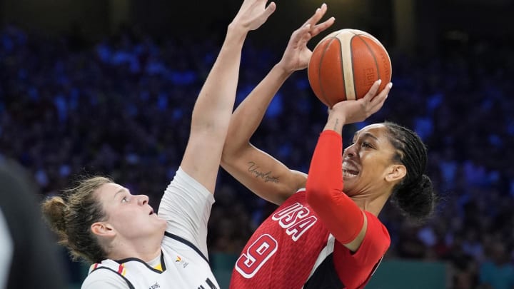 South Carolina basketball legend A'ja Wilson during Team USA's Olympics win over Belgium