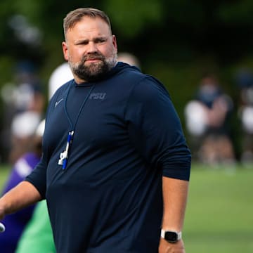 Penn State offensive coordinator Andy Kotelnicki during a practice session outside Holuba Hall.