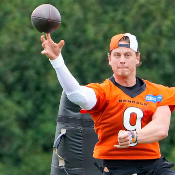 Cincinnati Bengals quarterback Joe Burrow return to the practice field during an offseason workout at the practice fields outside of Paycor Stadium Tuesday, May 7, 2024. Burrow is recovering from wrist surgery after a season-ending injury he suffered in a Week 11.