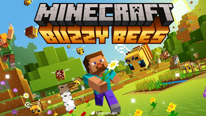 Steve chasing bees while holding a flower.